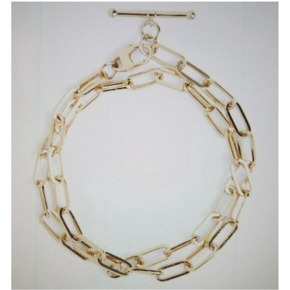 Loren Stewart Double Wrap Toggle Chain Link Bracelet Choker Gold Plated NEW - Picture 1 of 11